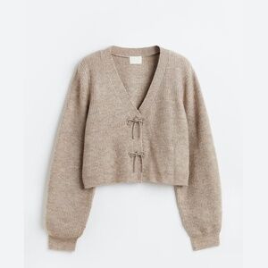 H&M Cropped Rhinestone Bow Sweater Cardigan